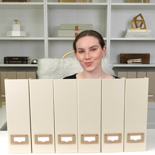 BLU MONACO | Cardboard Magazine File Holder Set of 6 | Vertical Magazine File Holder with Label Slots | Beige Linen Foldable File Organizers for Desk Shelf Office - Image 4