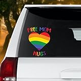 Free Mom Hugs Rainbow Heart Car Decals Stickers Gay Pride Decal LGBT Rainbow Equality Lesbian Car Stickers Bumper Sticker for Cars Funny Vinyl Decal Truck Window Laptop Decals
