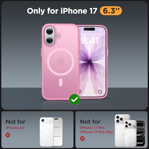 Image of Miracase Magnetic for iPhone 17 Case (Compatible with MagSafe) with Screen Protector Military-Grade Protection, Anti-Fingerprint Translucent Matte Phone Cover for iPhone 17 6.3 inch, Light Pink
