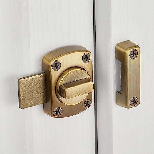 Iniret 2 Packs Rotate Bolt Latch Gate Latches Safety Door Lock,Pet Door Lock, Cabinet Furniture,Windows,Bathroom，Antique Lock Gate Latches Wine Cabinet Closet Door Latches (Yellow Bronze_2 Pack) #TOP3