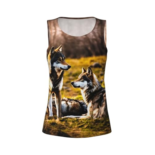 PPHGUT Débardeur d'entraînement sans manches pour femme imprimé loups respirant pour la course à pied et le yoga, Noir , L