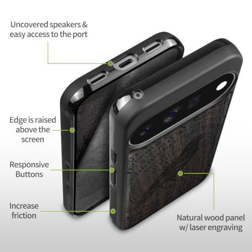 Coque Pixel 11 en bois gravé corbeau compatible MagSafe chic - 6