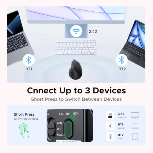 UGREEN Ergonomic Wireless Mouse, Bluetooth & 2.4G Wireless, Quiet Clicks - image 6
