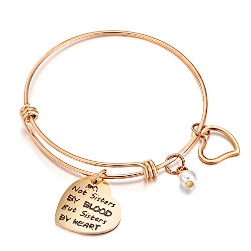 ivyAnan Jewellery Friendship Charm Bracelets Engraved Not Sisters by Blood But Sisters by Heart Cuff Bangle for Women Girls