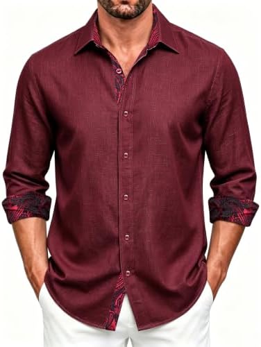 DiBanGu Men's Linen Dress Shirt Long Sleeve Button Down | Cotton ...