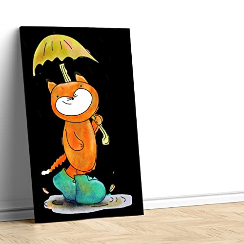 Tableau chat roux mignon toile aquarelle 40x61cm
