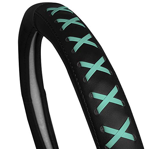 Image of FH Group Universal Fit 15 Inch Genuine Leather with Lace-Up Detailing Steering Wheel Cover fits Most Cars, SUVs Mint