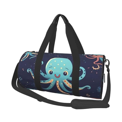 Cartoon Octopus Duffle Bag for Men Women - Carry on Overnight Bag Travel Duffel Tote Bags Yoga Gym Bags Waterproof Weekender Bag Large Luggage Bag with Adjustable Strap