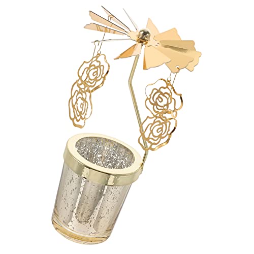 HOMSFOU Hot Swivel Candle Holder Rotating Candle Holder Wedding Table Decor Rotating Tealight Holder Glass Menorah Desktop Decor Nativity Decor Gold Desk Topper Carousel Banquet Metal Iron