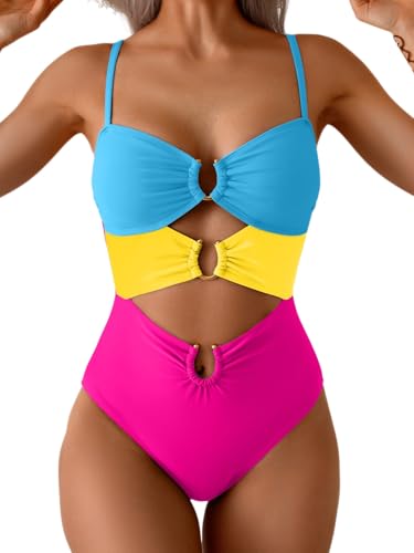 Image of Eomenie Womens Cutout One Piece Swimsuit with Ring Linked Sexy Monokini Bathing Suit for Beach Vacation
