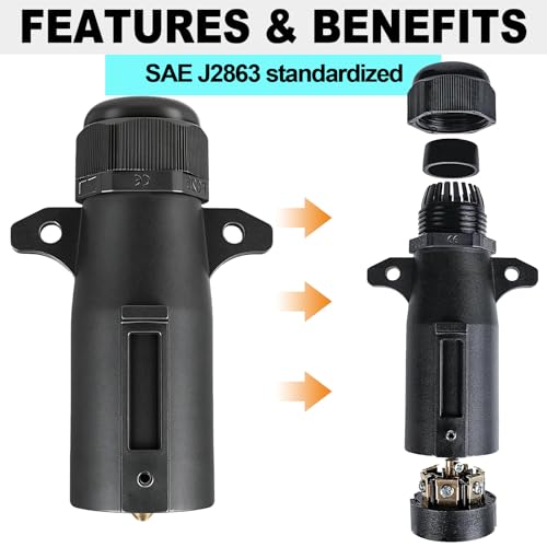 Image of 7 Pin Trailer Plug with Waterproof Seal,RV 7 Way Trailer Connector | Standard 7-way trailer plug for RV and towing applications. Provides secure electrical connection.