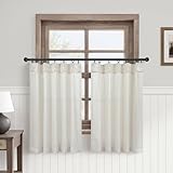 Pinch Pleated Kitchen Curtains 36 Inch Length 2 Panels Linen Blend Privacy Light Filtering Cafe Curtains Modern Farmhouse Short Tier Curtain for Small Window Front Door Bathroom RV Camper 36x36 Cream