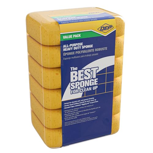 QEP 70005Q-6D 7.5 Inch x 5.5 Inch x 1.875 Inch Grouting, Cleaning and Washing Sponge, X-Large, 6-Pack, Yellow, 6 Pack