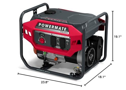 Powermate PM3800 3,800-Watt Gas-Powered Portable Open Frame Generator - Ultra-Quiet Performance - Ideal for Home, Camping, RV and Outdoor Activites - Engine Powered by Generac - 49 State - Red/Black - Image 4