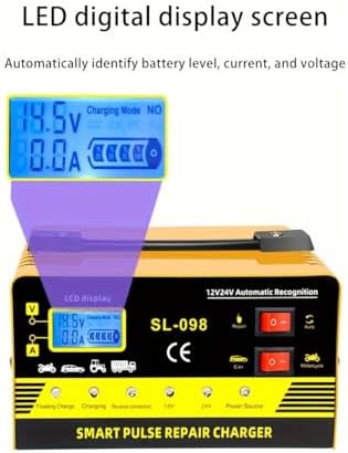 SL-098 Smart Pulse Repair Battery Charger, 12V/24V Automatic Recognition, LCD Display, High Power Intelligent Repair and Activate, for Car and Motorcycle - 5