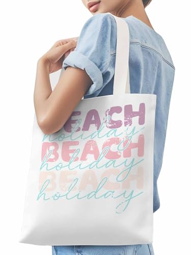 Canvas Tote Bags,Grocery Shopping Cloth Bag Holiday Beach Word Reusable Shoulder Bags Tote Bag for Travel Work Gym3