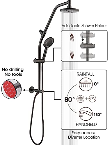 Bright Showers Rain Shower Head Combo With High Pressure Handheld Shower Head And Solid Brass Rail And Diverter Brass Shower Column And Height Adjustable Slider Oil Rubbed Bronze #TOP1