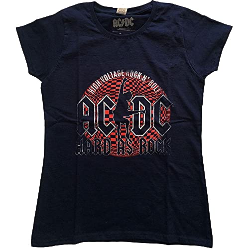 Image of AC/DC T Shirt Hard As Rock Band Logo Official Womens Skinny Fit Navy Blue L