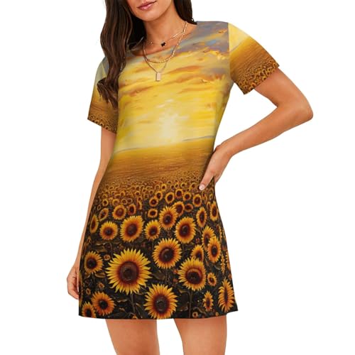 Chemise de nuit légère et respirante motif fleur de tournesol été