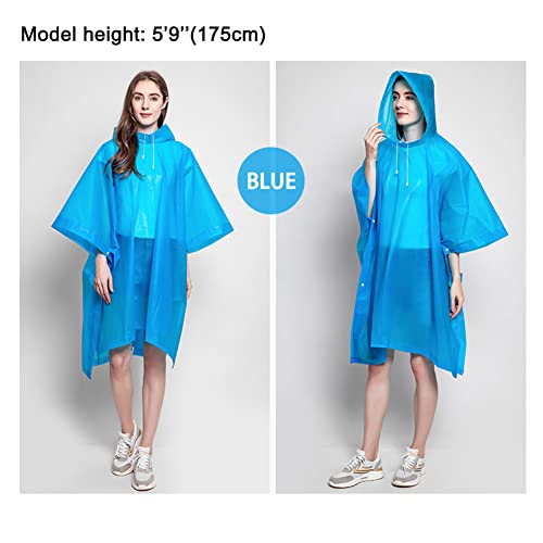 Image of 2 Rain Ponchos, EVA Portable Adults Waterproof Ponchos, Reusable raincoat with Hoods for Camping, Hiking, Parks, Festival Mac (Blue)