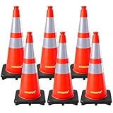 Senkeyfe Traffic Cones 28 Inch With Weighted Base 5.5 Lb For Enhanced Stability, Safety Cones Heavy Duty For Traffic Control, Parking Lots, Construction Sites,High Visibility (6 Pack)