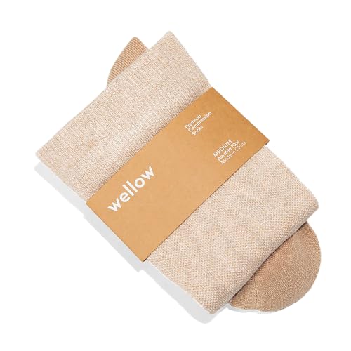 Wellow Aerolite+ Knee High Compression Socks for Women & Men 18-25mmHg Circulation & Swelling Relief for Travel Nurses Pregnancy Breathable & Moisture-Wicking Bamboo Sesame Twist M