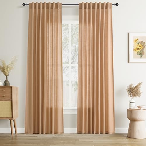 Image of Joywell Linen Curtains 84 Inches Long for Living Room Camel Brown