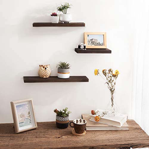 Mkono Floating Shelves Rustic Wood Wall Shelf Set Of 3 Modern Wall Mounted Shelves With Invisible Brackets Display Trophy Photo Frames Plants Home Decor Living Room Bedroom Bathroom, Dark Brown #TOP1