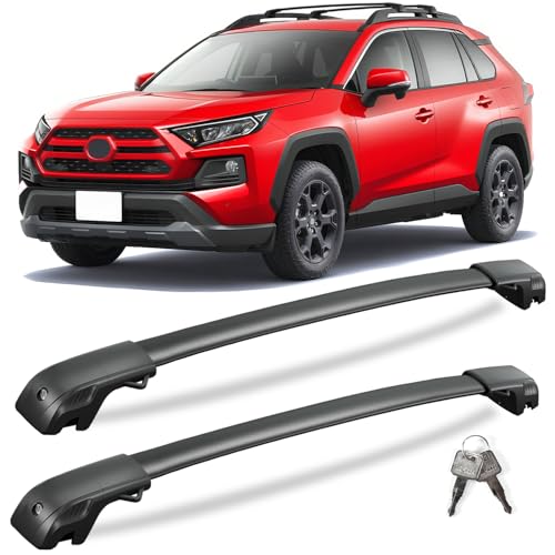 Image of KINGGERI 300lbs Roof Rack Cross Bars Compatible with 2019-2025 Toyota RAV4 Adventure /TRD Off-Road with Raised Side Rails, Lockable Heavy Duty Aluminum Roof Rails Crossbars Luggage SUV Accessories