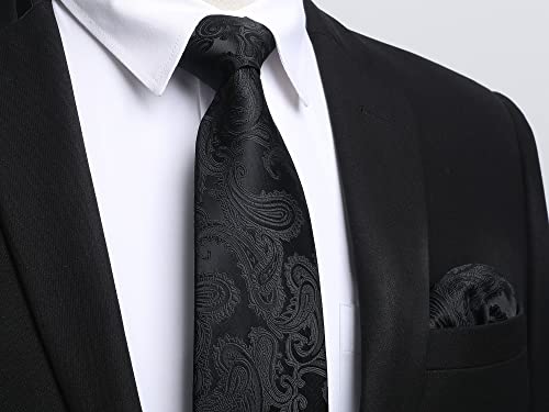 Image of Enlision Ties for Men Plaid Stripe Tie Handkerchief Woven Classic Formal Necktie Pocket Square Clip Set