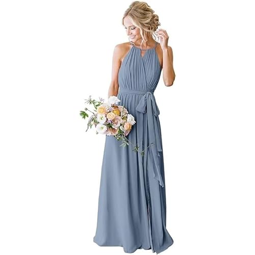 Long Halter Bridesmaid Dress 2026 Women's Wedding Guest Dresses Sleeveless Chiffon Formal Evening Dress