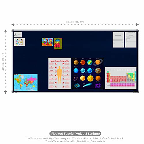 Image of Scholar Art Metis 4x8 Feet Fabric Pin-up Notice Board for Office, Home & School | High Strength Velvet Cloth + High Density Soft Board for Pinning Photos, Sticky Notes & Reminders (Dark Blue)