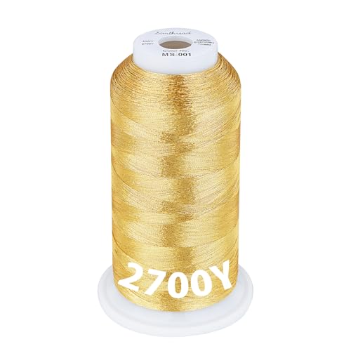 Image of Simthread 2700 Yards Metallic Embroidery Machine Thread - Light Gold MS-001, 40wt High-Sheen King Spool, Smooth Running & Break Resistant for Commercial & Home Embroidery Machines