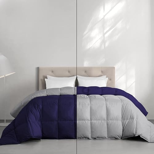 Image of Restful Sleep Reversible All Weather Comforter King Size - Dohar /Rajai /Blanket /Duvet -250 GSM Quilt Soft Microfiber Fill King Size (92 inchX106 inch) - Navy Blue /Silver Grey Color