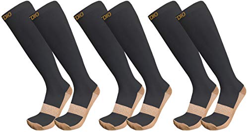 Plus Size Wide Calf 15-20mmHG 3-Pairs Graduated Copper Compression Socks For Men & Women