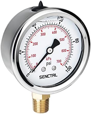 SENCTRL 100 Psi Lead-Free Glycerin Liquid Filled Low Water Pressure Gauge