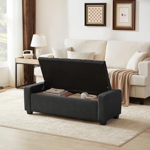 Image of Huatean Home 48 inch Ottoman with Storage, Storage Ottoman Bench with Safety Hinge, Upholstered Entryway Bench with Seating for Bedroom, Living Room, Holds up to 330 lb, Dark Gray