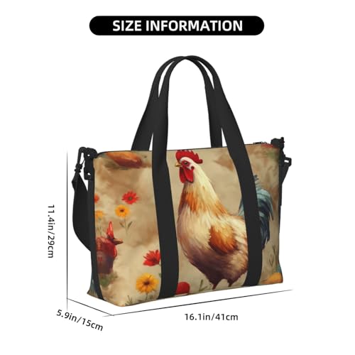 Travel Duffel Bag for Men Gym Bag, Art Chicken Animal Painting Luggage Bag with Shoulder Strap, Large Gym Tote Bag for Women, Weekender Overnight Bag, Foldable Carry on Bag for Airplane3