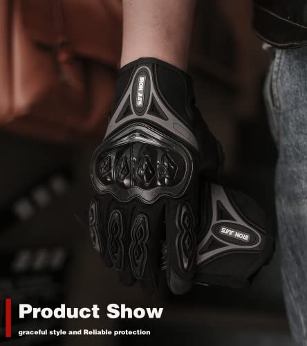 Iron Jia's Motorcycle Gloves Full Finger Durable For Road Racing Bike Summer Spring Powersports Support Touch Screen Black-M #TOP6