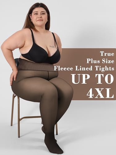 HONENNA High Waist Plus Size Fleece Lined Tights, winter thermal illusion translucent Tights for Women, medias térmicas mujer4