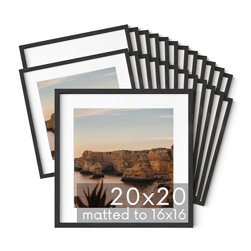 HAUS AND HUES Black Oak Wood 20x20 Picture Frames - Set of 25, Square Frames with Mat, Modern Frames for Large Wall Displays (20x20 in, Black, Set of 25)