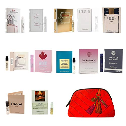 Perfume Samples Lot x 12 for Women Sample Vials with a T0m F0rd sample and makeup bag