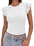 Sampeel Womens Ruffle Trim Tee Sleeveless Round Neck 2026 Summer Workday Casual Fitted Blouse Cute Tops Going Out Shirts White S