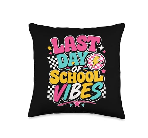 Last Day of School Vibes Retro Groovy Summer Break Student Throw Pillow