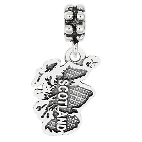LGU Sterling Silver Oxidized Scotland Map Dangle Bead Charm