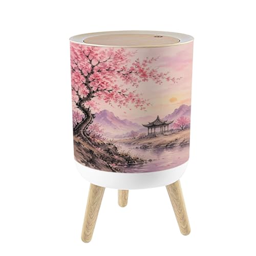 Caneca de basura pequeña 7L con tapa y patas de madera