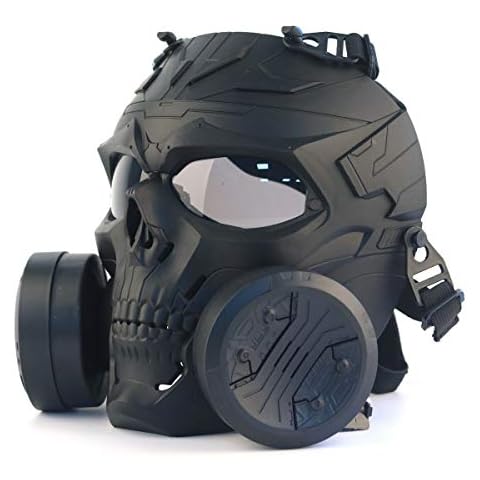 Tactical Airsoft Paintball Mask CS Game Protection Gear Mechanical Skull Mask with Dummy Filters Double Turbo Fan Cover