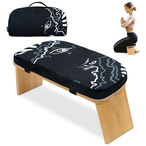Vision Foldable Bamboo Meditation Bench with Cushion & Carrying Case – Adjustable & Portable Stool for Kneeling Meditation & Sitting – Meditation & Prayer Seat Bench for Kneeling At Home