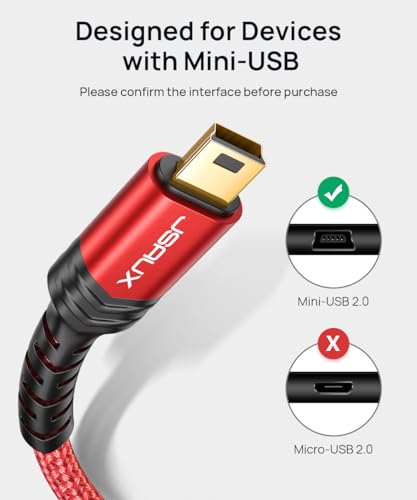JSAUX Mini USB Cable [2-Pack/1M+2M] USB 2.0 Type A to Mini B Charging Cable Compatible with PS3 Controller, Garmin GPS, Blue Yeti,Hero 3/4, Dash Cam, Nikon, Canon, Sat Nav, Camera, Red - Image 3