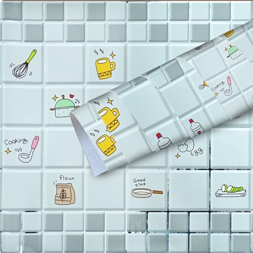 Image of SARVATRAY Self-Adhesive Wallpaper, Kitchen Oil Proof Heat Resistant Stickers, Vinyl Sheet for Wall 2 X 6.5 SQ FT (2 M Kitchen Style Grey WS)
